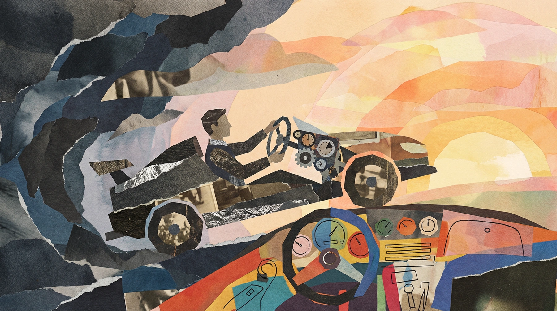 Driving through a storm into a calm sunrise